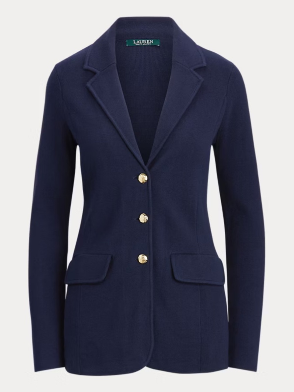 Lauren Ralph Lauren Navy Knit Blazer with Gold Buttons - Picture 2 of 7